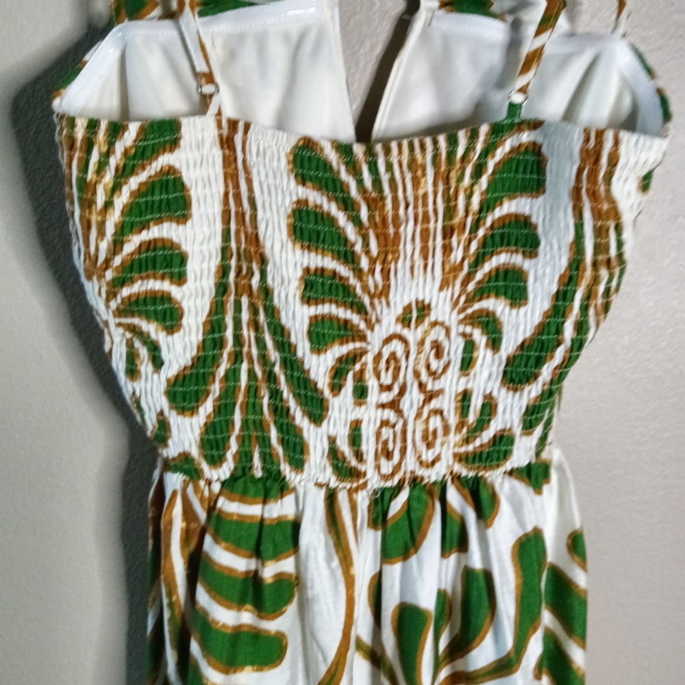 Aakaa Halter Maxi Dress Green & Brown Palm Print Spaghetti Straps Size S NWT - Picture 7 of 15